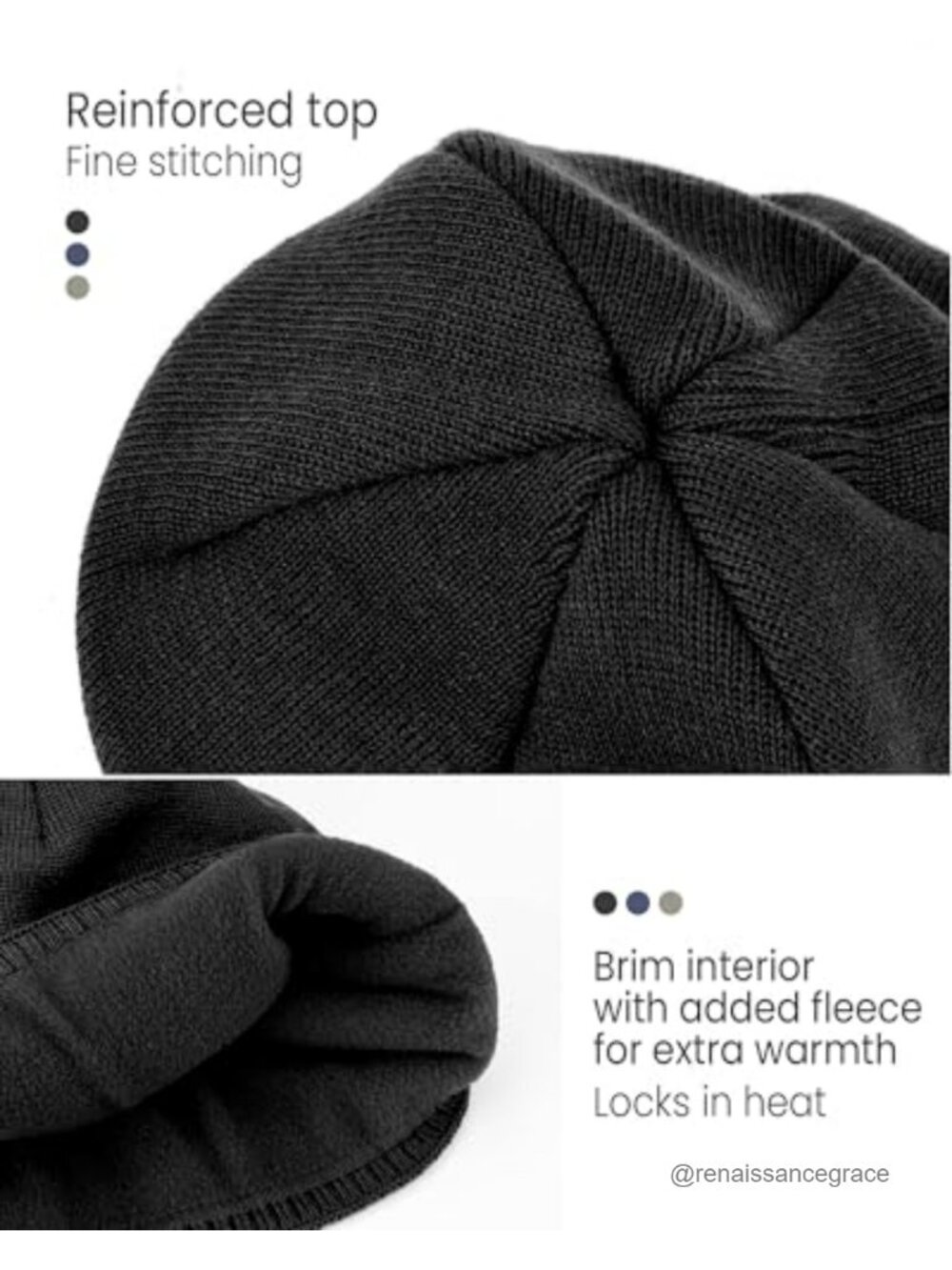 Winter Knit Beanie Hat, Fleece-lined Cuffless, Unisex